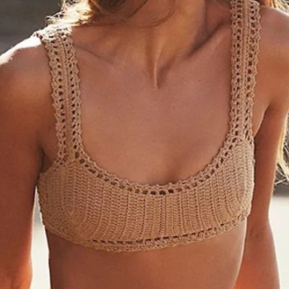 She Made Me x Free People Naira S 4/6 Tan Brown 2pc Crochet High Waist Handmade - Picture 3 of 15
